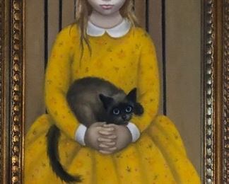 Rare Original 1963 Margaret Keane Big Eyed Painting titled (The Bored Guest) w/1988 Appraisal & Book 