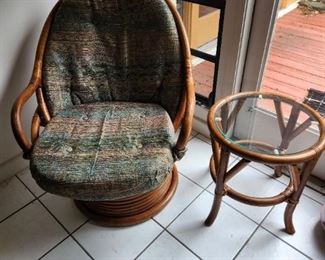 Rattan Swivel Chairs And Side Table
