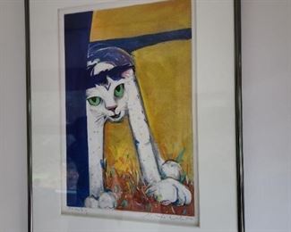 Funky cat lithograph by Marsha Heatwole
