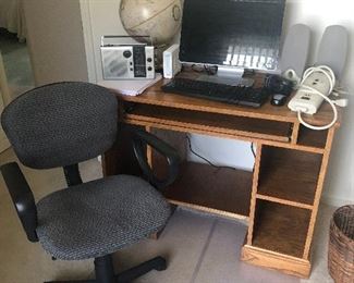 Desk, Computer, Office Chair, Globe