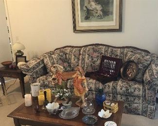 Couch, Coffee Table, Silverware Set