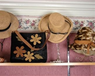vintage hats, pony fur purse