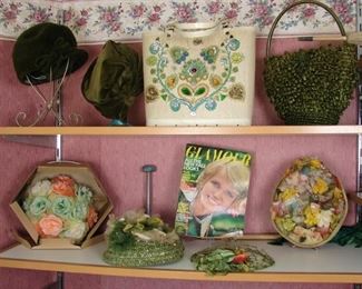 display of vintage purses, hats, etc.