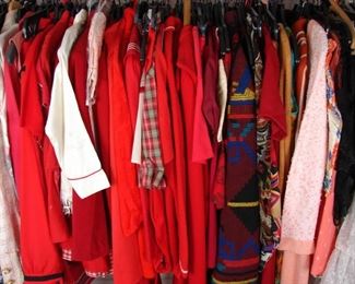another rack of pink and red vintage clothing