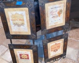 framed in metal wine labels