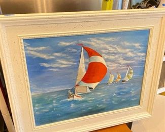 framed sailboat painting