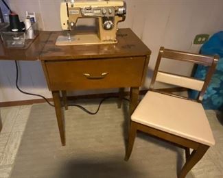 Sewing Machine, table, and chair