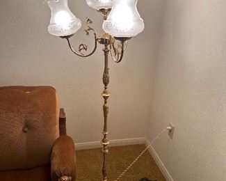 Gold floor lamp pair