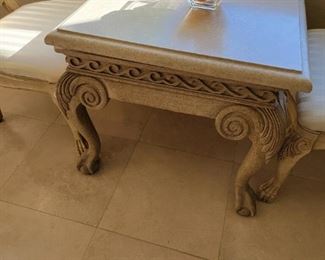Pair of these travertine topped side tables 