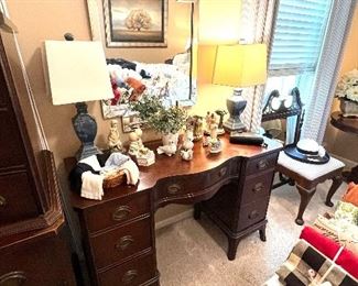 Mahogany Vanity with Stool and Mirror (original mirror to vanity is by window)