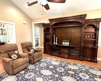 View of Living Room - Lazy boy Recliners - 3 Piece Entertainment Center- Rug  made in India 9x12
