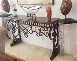 Early 20th. C. Marble-Top Iron Console Table
