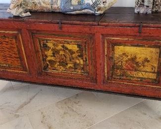 Antique Chinese Gansu Painted Chest on Stand
