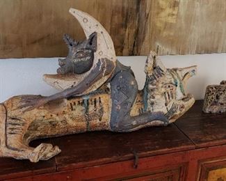 "Domando" Mexican Dragon Sculpture w/ a Pair of Vintage Soapstone Bookends