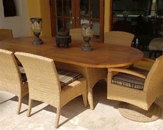 Teak and Wicker Dining Set for 6 by Gloster