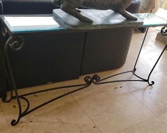 Iron Glass-Top Console Table