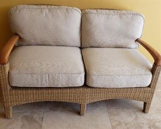 "Wicker" and Teak Loveseat by Gloster