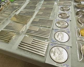 Silver Ingot Flags  & Morgan Silver Dollars 