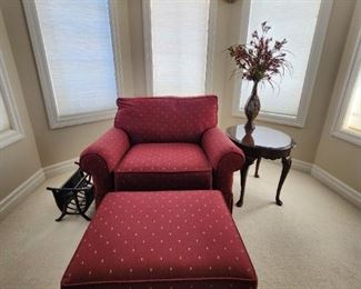 Burgundy Chair & Ottoman 