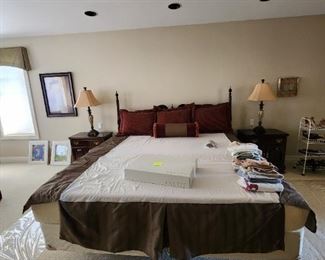 King Size Bed Set - mattress, boxspring, mahogany headboard and frame. 
