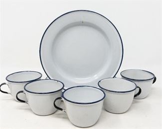 Vintage Ker Swedish Enamel Ware Cups & Plates