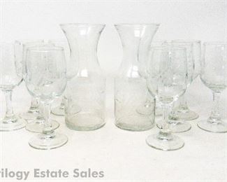 Vintage Etched Ship Glasses & Carafes