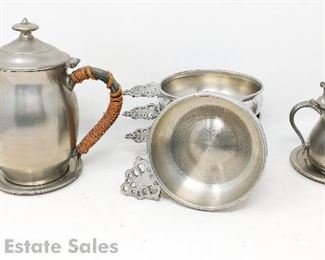 Woodbury Pewterers Teapot Creamer & Porringers