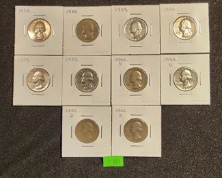 LOT 001 - 10 1955 WASHINGTON QUARTERS