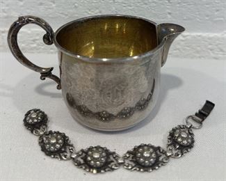 Antique Sterling, Silver Creamer, And Broken Bracelet