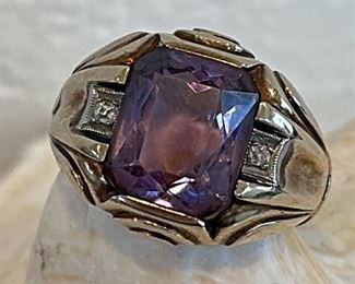 10 Karat Gold, Amethyst Diamond Mens Or Ladies Ring