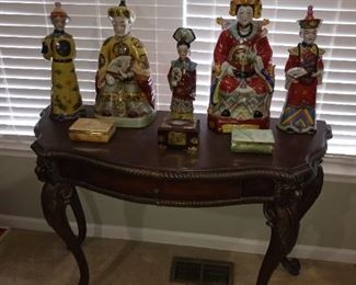 Porcelain Oriental figurines Queen Anne secretary desk