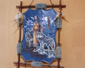Indian woman and wolf dreamcatcher