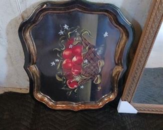 Metal tray with painted apples in a basket