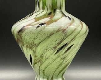 Swirl over Green Art Glass Mouth Blown Vase