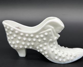 Vintage Fenton Hobnail, White Milk Glass Shoe