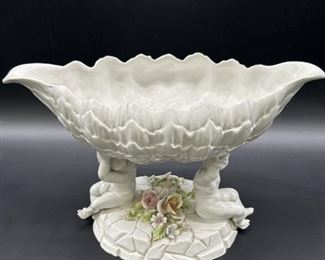 Vtg. Italian Cherub & Porcelain Flower Centerpiece