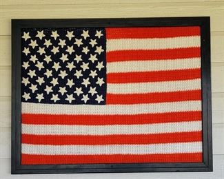 Hand crochet & framed American Flag wall hanging