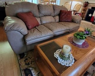 Beautiful taupe colored leather sofa