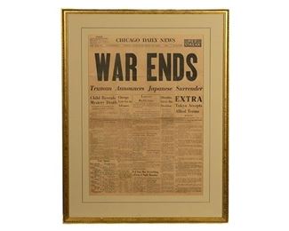 WWII Chicago Daily News, "WAR ENDS", 1945 Newspaper