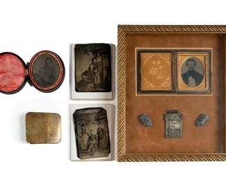 Collection of Civil War Daguerreotypes, Tintypes & Buckle