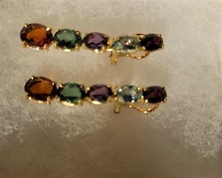 18K yellow gold multi-color stone clip on earrings