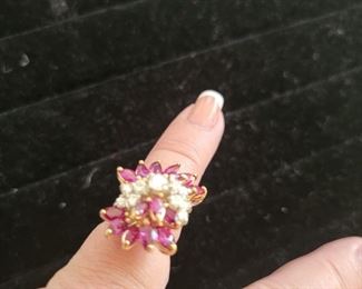 Ladies 14k white & yellow gold ruby & diamond ring