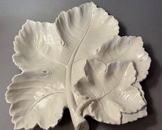 Large Made in Italy White Ceramic Leaf Serving Dish