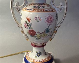 Vintage Hand Painted  Flower Urn Trophy  Table Lamp 