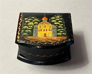 Vintage Russian Hand Painted Enamel Box, Signed 