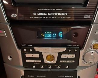 RCA RS2600 5 Disc Changer, Dual Cassette Player, Radio, Home Audio with Speakers and Remote