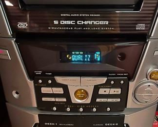 RCA RS2600 5 Disc Changer, Dual Cassette Player, Radio, Home Audio with Speakers and Remote