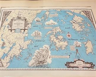 Vintage 1970 Phillips Pictorial Map of Penobscot Bay, Maine