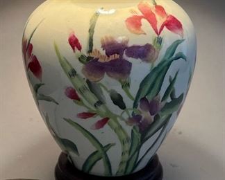 Vintage Hand Painted Iris Ceramic Table Lamp