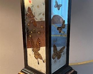 Pair (only one shown) Contemporary Mirrored and Gold Butterflies Table Lamps 